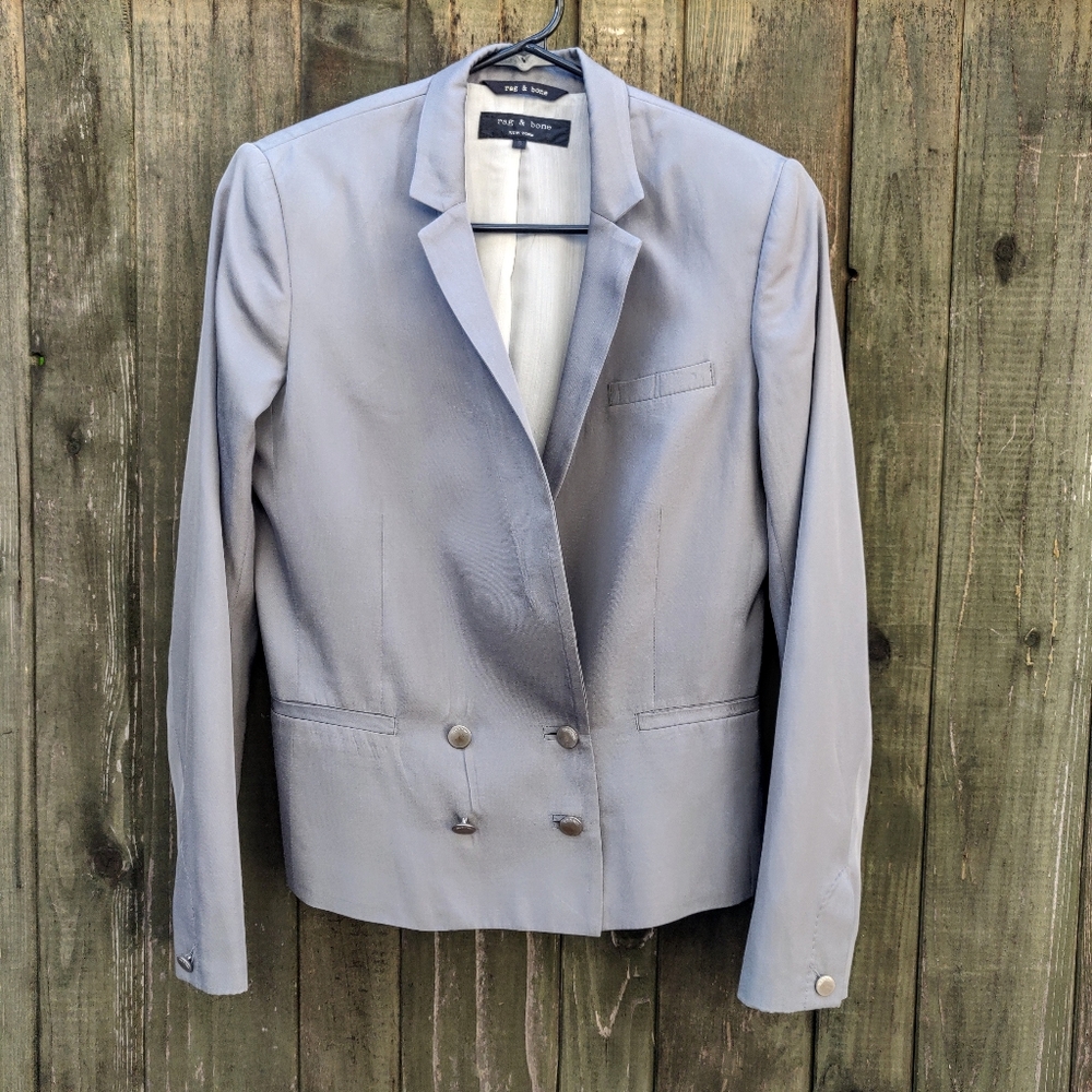 Rag & Bone Gray Silk Blend Buttoned Blazer Jacket